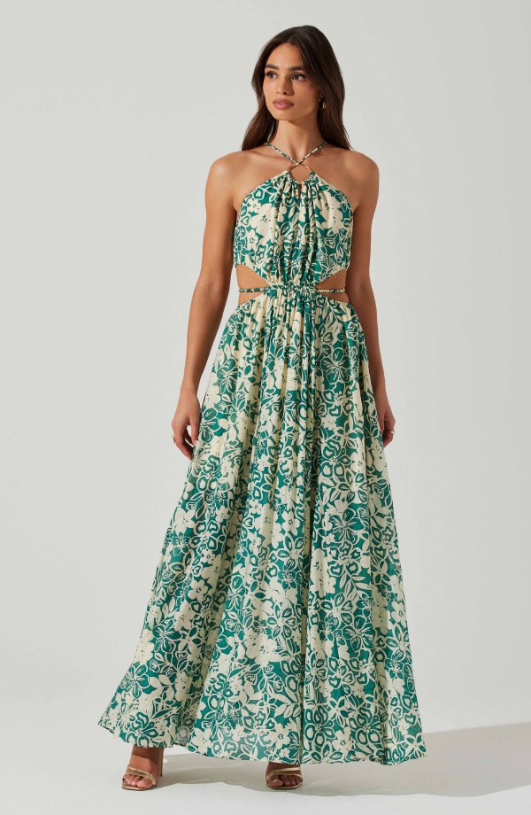 A Sivana Halter Neck Floral Maxi Dress